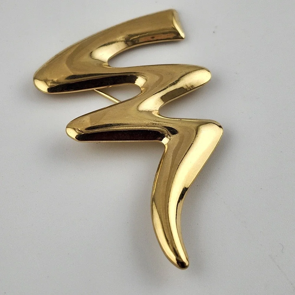Vintage Gold Tone Sqiggle‎ Zig Zag Brooch